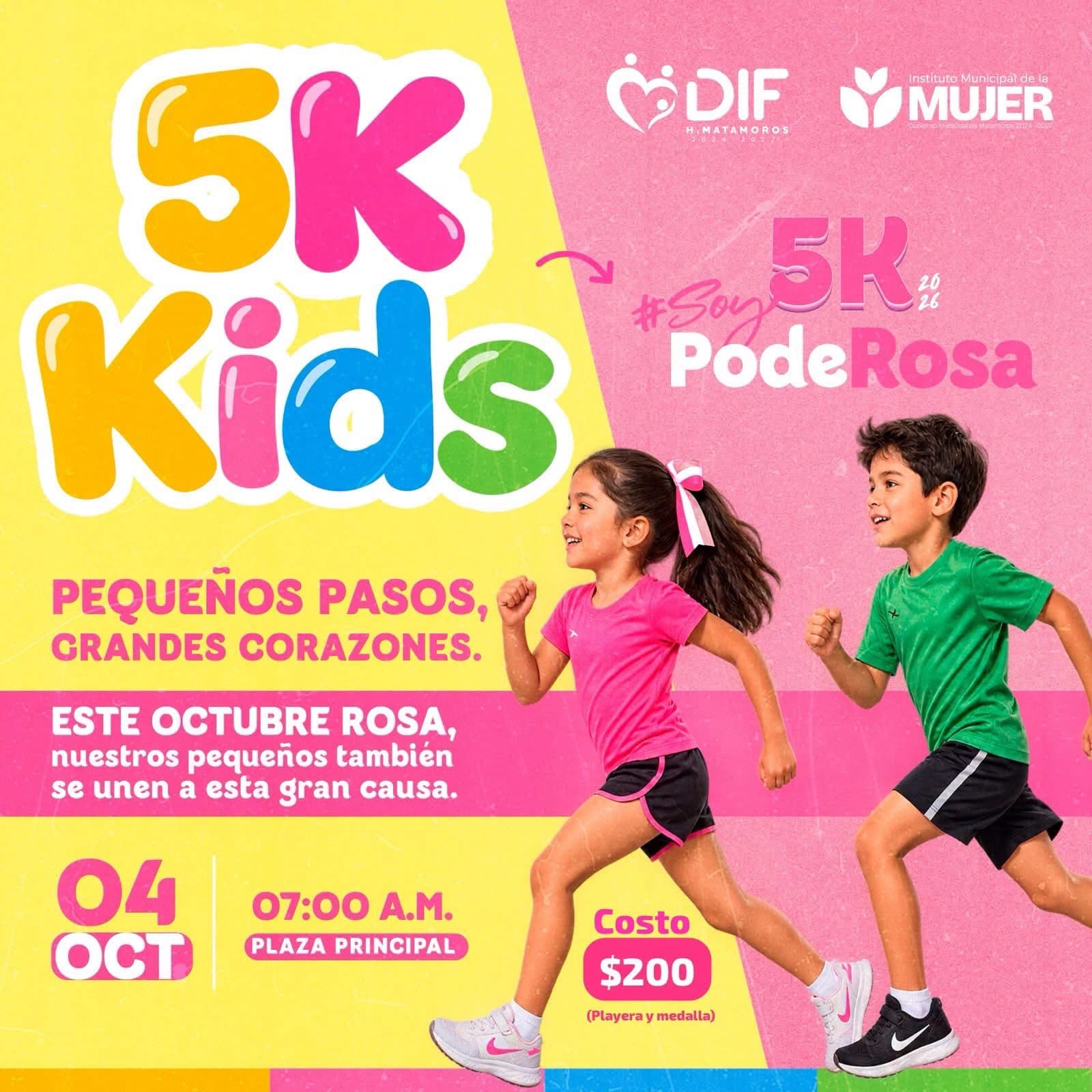 ¡Los más pequeños también corren por la causa!: DIF Matamoros invita a participar en la carrera 5k Kids “Soy PodeRosa”